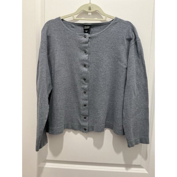 Eileen Fisher Short Cardigan Medium Gray Snap Closure Long Sleeve - Picture 1 of 7